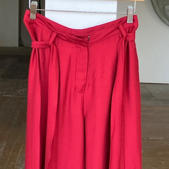 Anthropology Maeve deep red wide leg pant with matching fabric belt - Picture 5 of 6